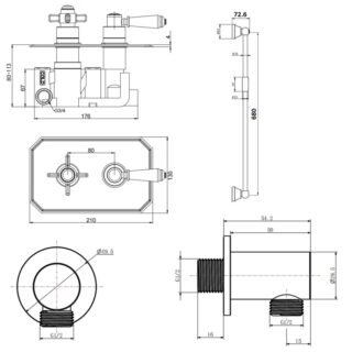 Kartell Klassique 1 Oultlet 2 Handle Thermostatic Concealed Shower Valve With Slide Rail Kit And Outlet Elbow - Chrome - Image 2