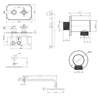 Kartell Klassique 2 Oultlet 2 Handle Thermostatic Concealed Shower Valve With Slide Rail Kit, Elbow, Fixed Shower Head And Arm - Chrome - Image 2