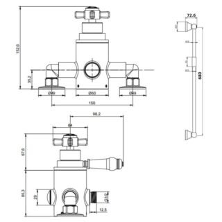Kartell Klassique 1 Oultlet 2 Handle Thermostatic Exposed Shower Valve With Adjustable Slide Rail Kit - Chrome - Image 3