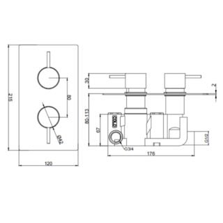 Kartell Nero Round 1 Outlet 2 Handle Thermostatic Concealed Shower Valve - Matt Black - Image 2