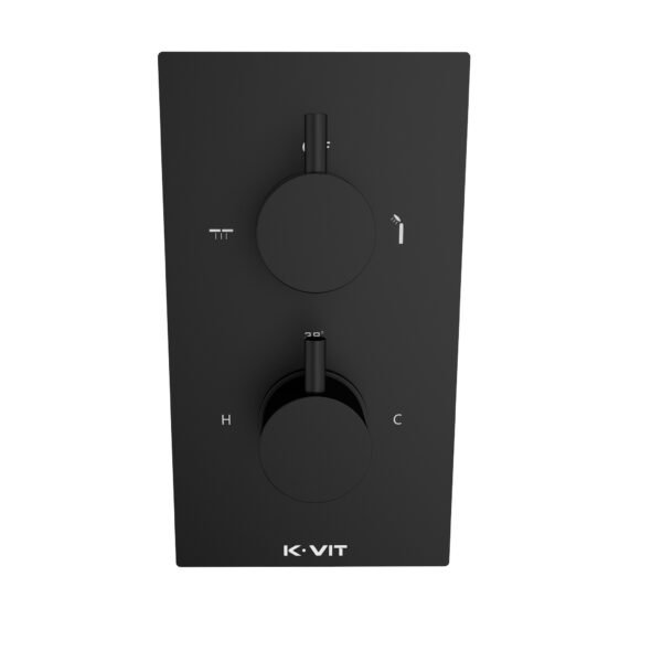 Kartell Nero Round 2 Outlet 2 Handle Thermostatic Concealed Shower Valve - Matt Black