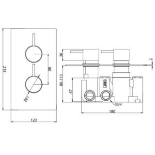 Kartell Nero Round 2 Outlet 2 Handle Thermostatic Concealed Shower Valve - Matt Black - Image 2