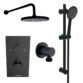 Kartell Nero Round 2 Outlet 2 Handle Thermostatic Concealed Shower Valve With Slide Rail Kit With Outlet Elbow - Matt Black