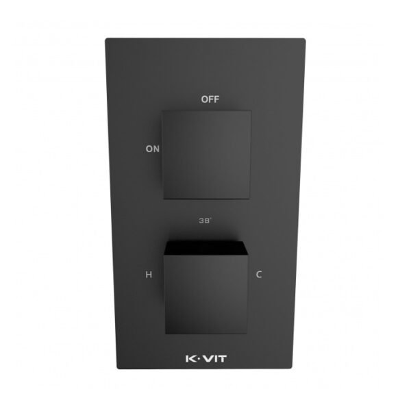 Kartell Nero Square 1 Outlet 2 Handle Thermostatic Concealed Shower Valve - Matt Black