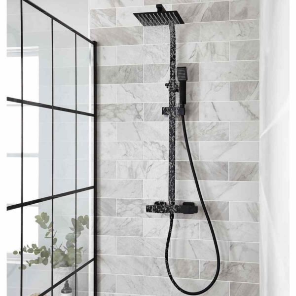 Kartell Nero Square Exposed Bar Shower Valve With Shower Kit And Fixed Head - Matt Black - Image 2