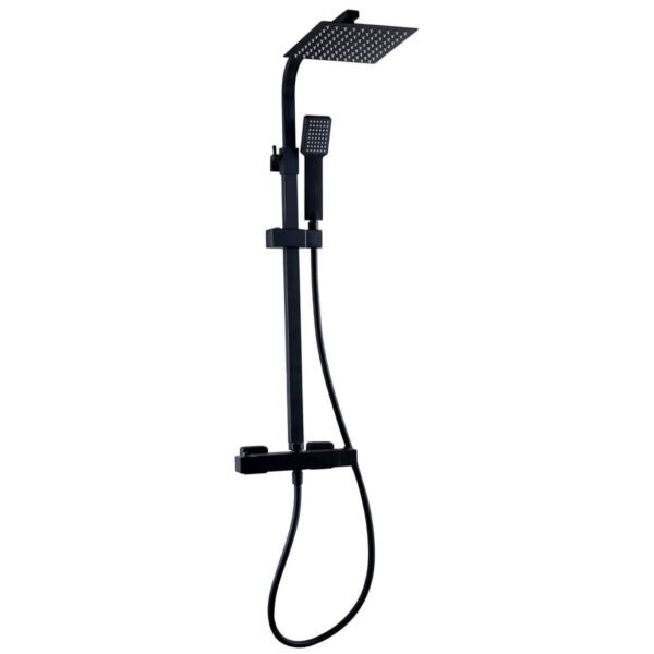 Kartell Nero Square Exposed Bar Shower Valve With Shower Kit And Fixed Head - Matt Black