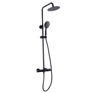 Kartell Nero Round Exposed Bar Shower Valve With Shower Kit And Fixed Head - Matt Black