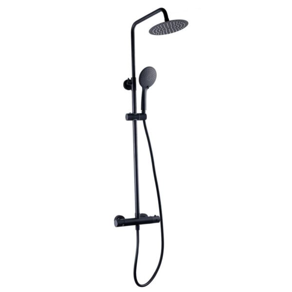 Kartell Nero Round Exposed Bar Shower Valve With Shower Kit And Fixed Head - Matt Black