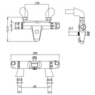 Kartell Source Thermostatic Bath Shower Mixer - Chrome - Image 2