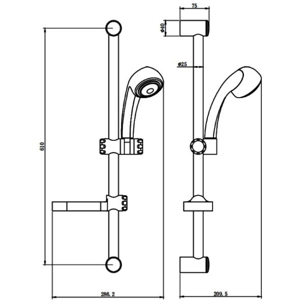 Kartell Flow Adjustable Slide Rail Kit With Soap Tray - Chrome - Image 2