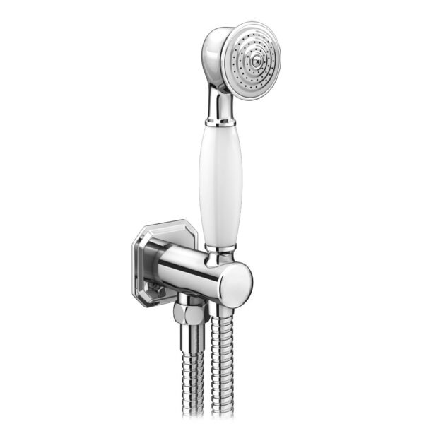 Kartell Traditional Shower Handset With Flex, Wall Outlet Elbow And Wall Bracket - Chrome