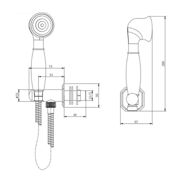 Kartell Traditional Shower Handset With Flex, Wall Outlet Elbow And Wall Bracket - Chrome - Image 2