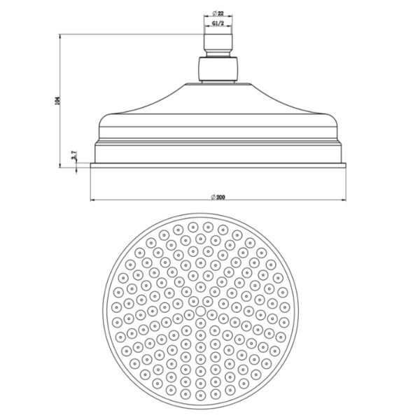 Kartell Traditional Stainless Round Shower Head - 200mm x 200mm - Chrome - Image 2