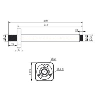 Kartell Square Ceiling Mounted Shower Arm - 240mm Long - Chrome - Image 2