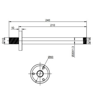 Kartell Round Ceiling Mounted Shower Arm - 240mm Long - Chrome - Image 2
