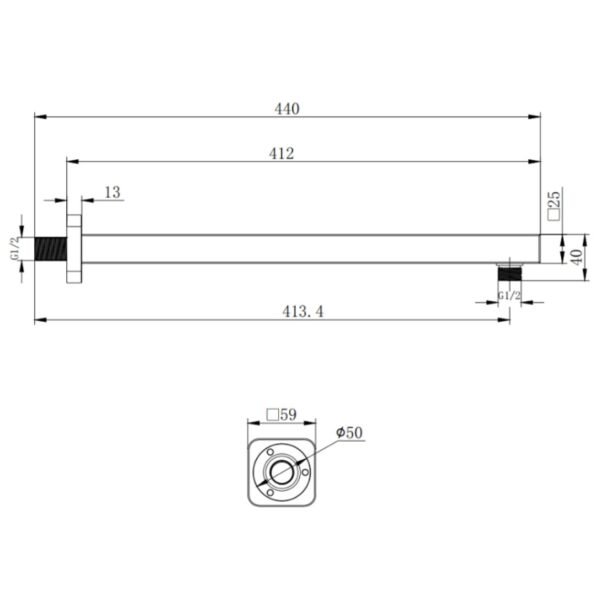 Kartell Square Wall Mounted Shower Arm - 440mm Long - Chrome - Image 2