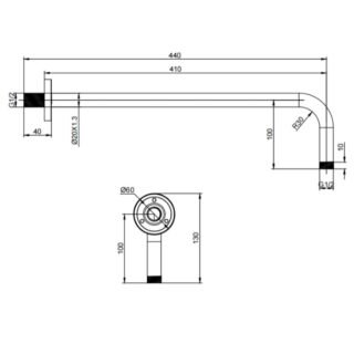 Kartell Round Wall Mounted Shower Arm - 440mm Long - Chrome - Image 2