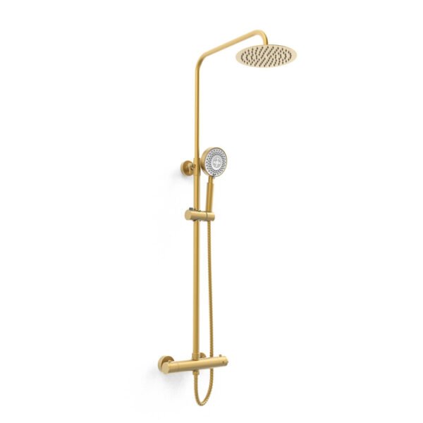 Kartell Ottone Thermostatic Exposed Bar Shower Valve With Overhead Drencher And Sliding Handset - Brushed Brass
