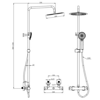 Kartell Ottone Thermostatic Exposed Bar Shower Valve With Overhead Drencher And Sliding Handset - Brushed Brass - Image 2