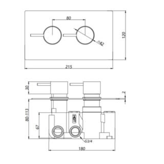 Kartell Ottone 2 Outlet 2 Handle Thermostatic Concealed Shower Valve With Diverter - Brushed Brass - Image 2
