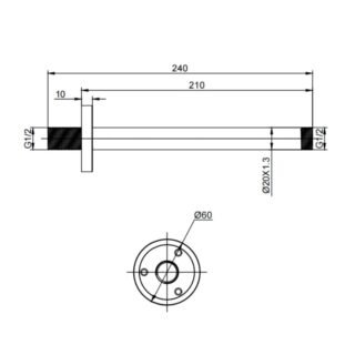 Kartell Nero Round Ceiling Mounted Shower Arm - 240mm Long - Matt Black - Image 2