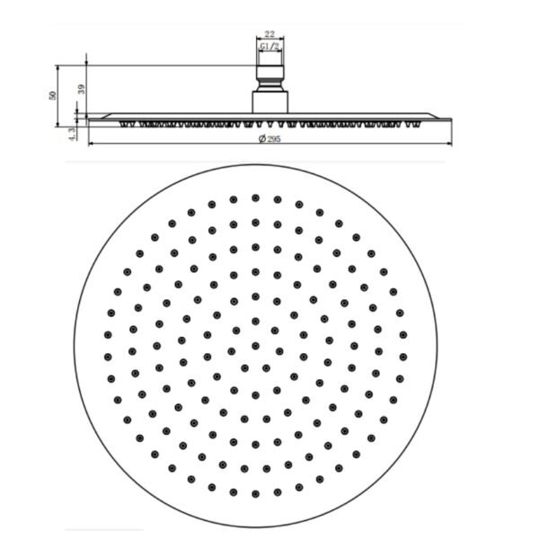 Kartell Nero Round Wall Mounted Shower Head - Matt Black - Image 4