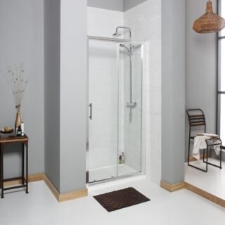 Kartell KV6 Recessed Sliding Shower Door - 6mm Glass - Chrome - Image 2