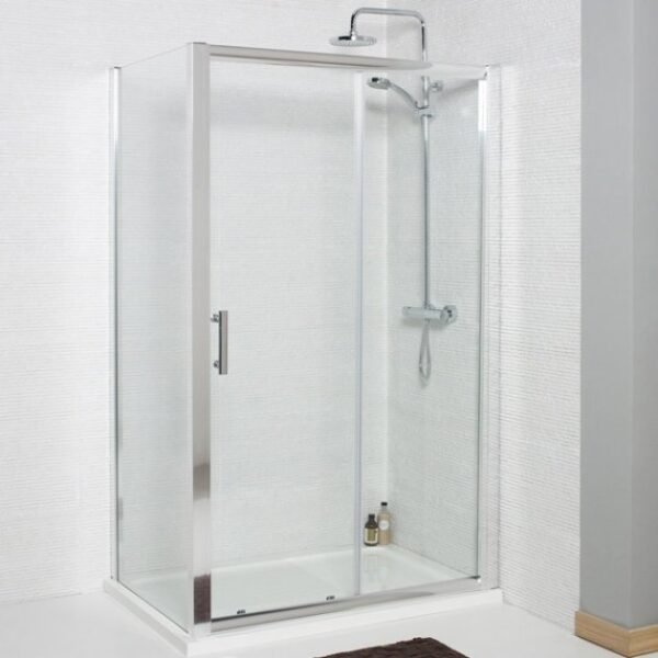 Kartell KV6 Sliding Shower Door With Side Panel - 6mm Glass - Chrome