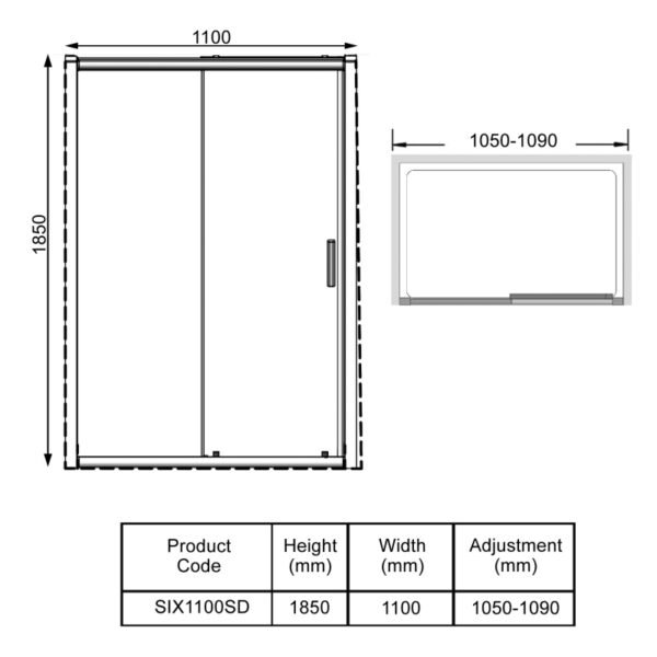 Kartell KV6 Recessed Sliding Shower Door - 6mm Glass - Chrome - Image 4