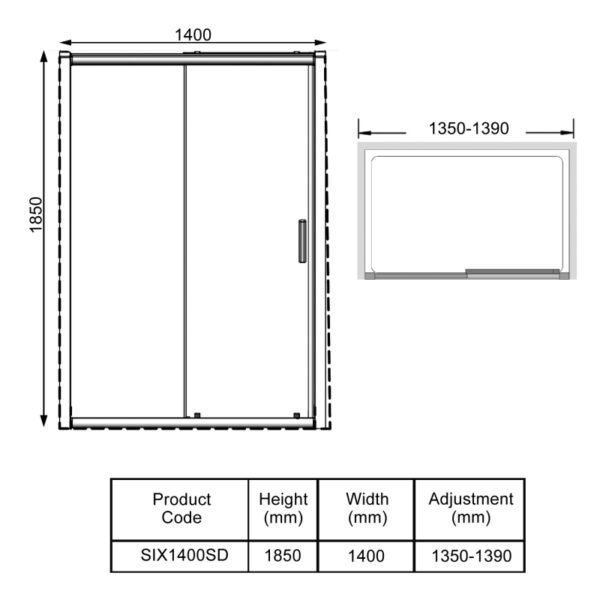 Kartell KV6 Recessed Sliding Shower Door - 6mm Glass - Chrome - Image 6
