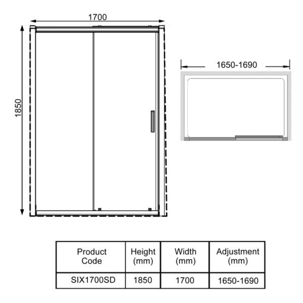 Kartell KV6 Recessed Sliding Shower Door - 6mm Glass - Chrome - Image 8