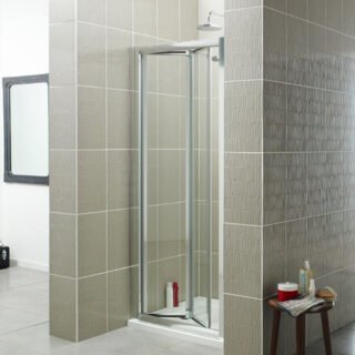 Kartell KV6 Recessed Bi-Fold Shower Door - 4mm Glass - Chrome - Image 2
