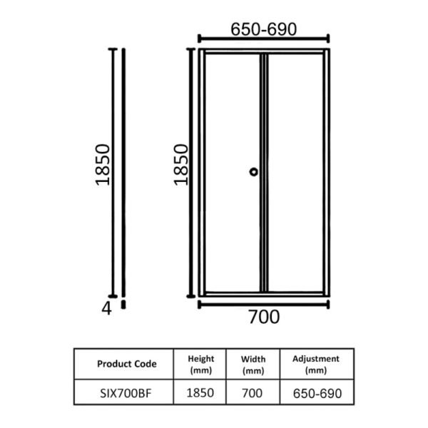 Kartell KV6 Bi-Fold Shower Door With Side Panel - 4mm Glass - Chrome - Image 2