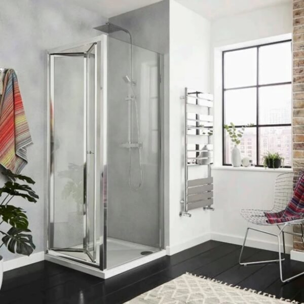 Kartell KV6 Bi-Fold Shower Door With Side Panel - 4mm Glass - Chrome
