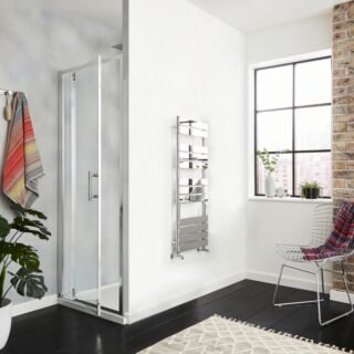 Kartell KV6 Recessed Pivot Shower Door - 6mm Glass - Chrome - Image 2