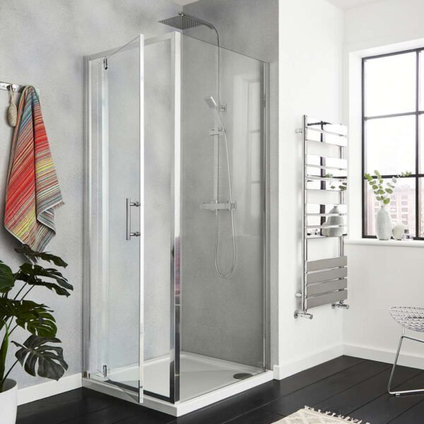 Kartell KV6 Pivot Shower Door With Side Panel - 6mm Glass - Chrome