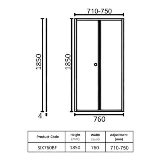 Kartell KV6 Bi-Fold Shower Door With Side Panel - 4mm Glass - Chrome - Image 3