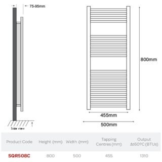 Kartell Square Straight Vertical Designer Heated Towel Rail - Chrome - Image 4