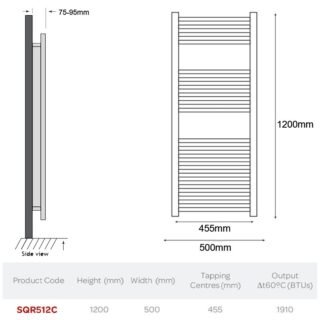 Kartell Square Straight Vertical Designer Heated Towel Rail - Chrome - Image 2