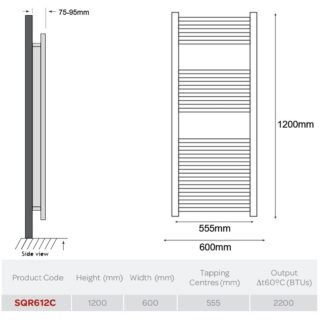 Kartell Square Straight Vertical Designer Heated Towel Rail - Chrome - Image 6