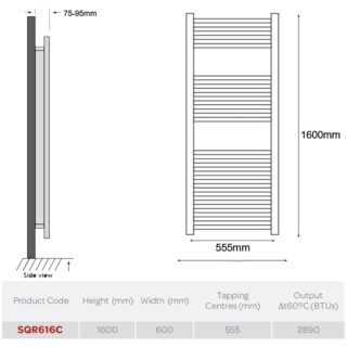 Kartell Square Straight Vertical Designer Heated Towel Rail - Chrome - Image 7