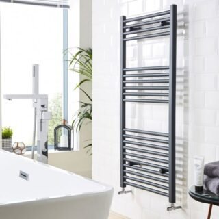 Kartell 22mm Straight Vertical Heated Towel Rail - Textured Grey - Image 2