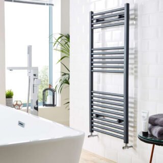 Kartell 22mm Straight Vertical Heated Towel Rail - Textured Grey - Image 3