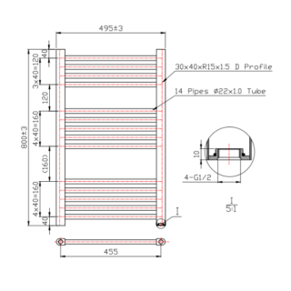 Kartell 22mm Straight Vertical Heated Towel Rail - Brushed Brass - Image 3