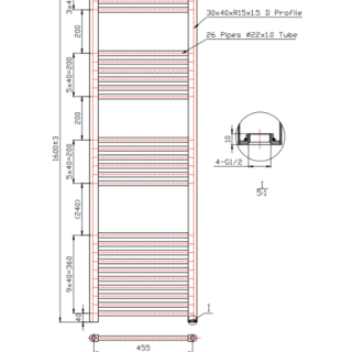 Kartell 22mm Straight Vertical Heated Towel Rail - Brushed Brass - Image 5