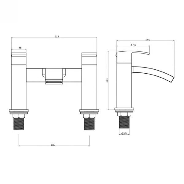Kartell Flair Deck Mounted Bath Filler Tap - Chrome - Image 2