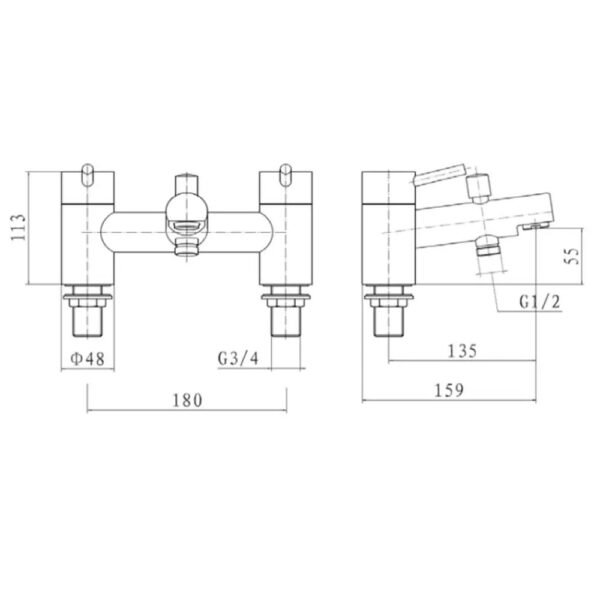 Kartell Plan Deck Mounted Bath Shower Mixer Tap With Hose And Handset - Chrome - Image 2