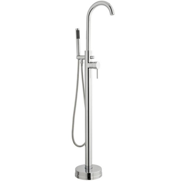 Kartell Plan Floor Standing Bath Shower Mixer Tap With Shower Hose And Handset - Chrome