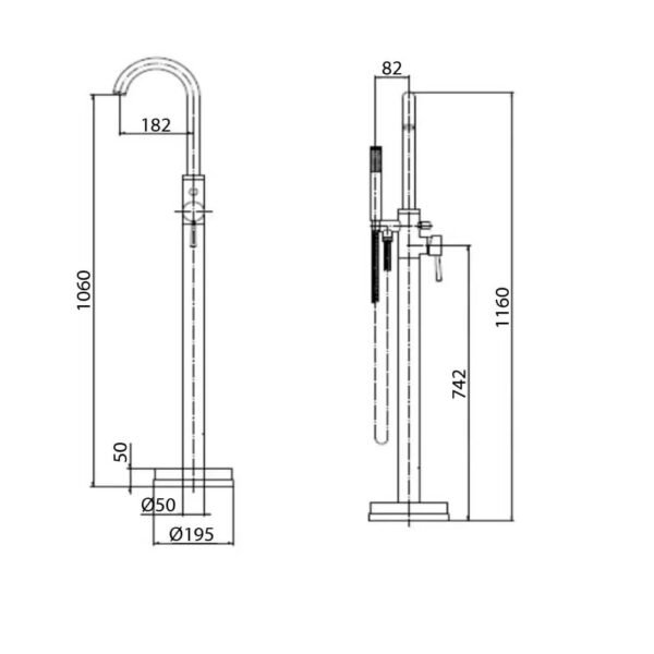 Kartell Plan Floor Standing Bath Shower Mixer Tap With Shower Hose And Handset - Chrome - Image 2