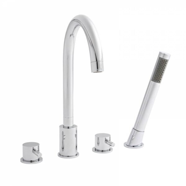 Kartell Plan Deck Mounted 4 Hole Bath Shower Mixer Tap Shower Hose and Handset - Chrome